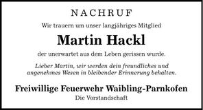 Traueranzeige Martin Hackl