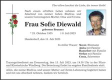 Traueranzeige Sofie Diewald