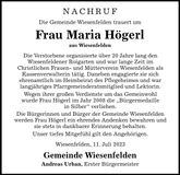 Traueranzeige Maria Högerl