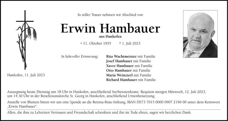 Traueranzeige Erwin Hambauer