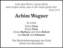 Traueranzeige Achim Wagner