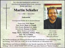 Traueranzeige Martin Schaller