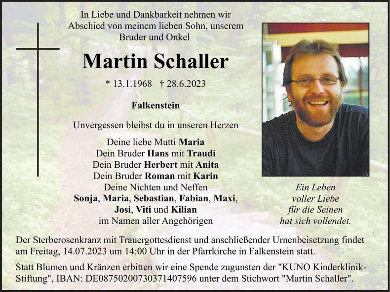 Traueranzeige Martin Schaller
