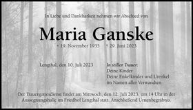 Traueranzeige Maria Ganske
