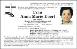 Traueranzeige Anna Marie Eberl
