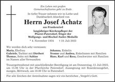 Traueranzeige Josef Achatz