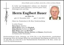 Traueranzeige Englbert Bauer