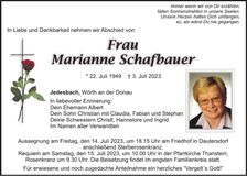 Traueranzeige Marianne Schafbauer