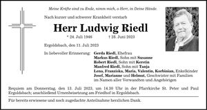 Traueranzeige Ludwig Riedl