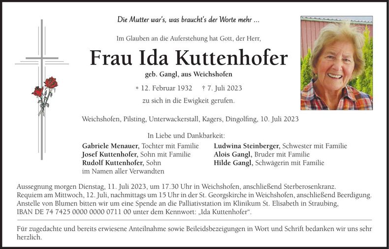 Traueranzeige Ida Kuttenhofer
