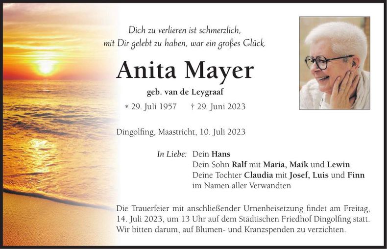 Traueranzeige Anita Mayer