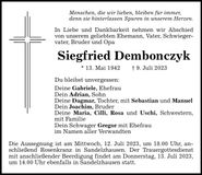 Traueranzeige Siegfried Dembonczyk