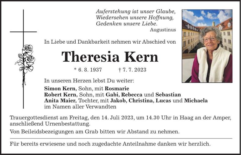 Traueranzeige Theresia Kern