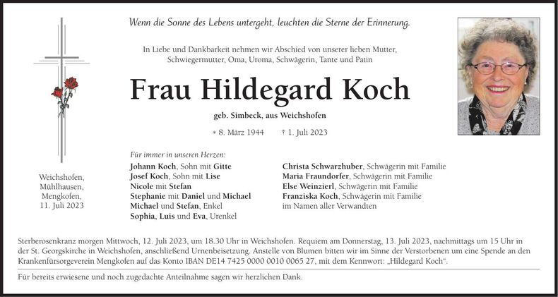 Traueranzeige Hildegard Koch