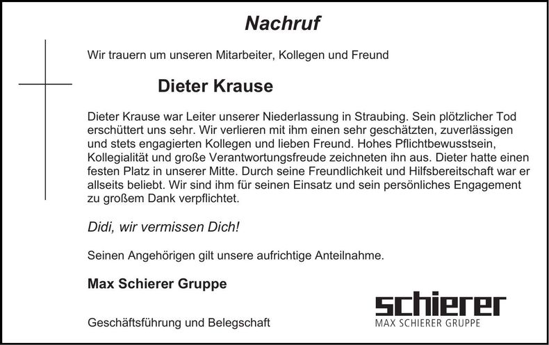 Traueranzeige Dieter Krause