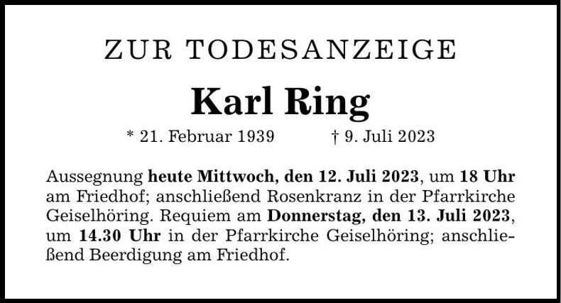 Traueranzeige Karl Ring
