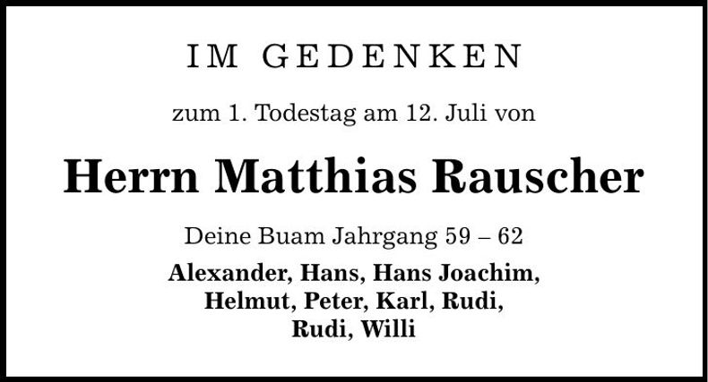 Traueranzeige Matthias Rauscher