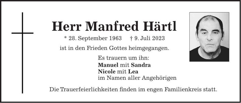 Traueranzeige Manfred Härtl