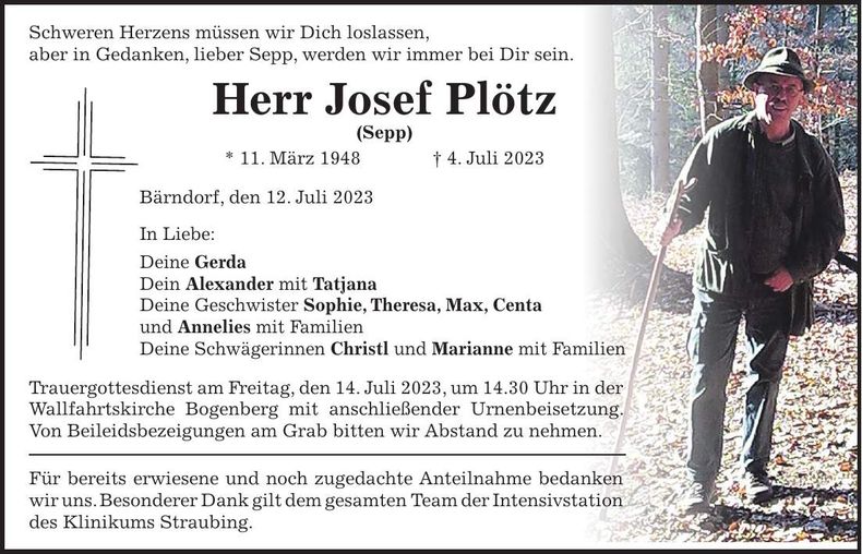 Traueranzeige Josef Plötz