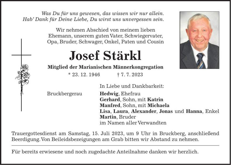 Traueranzeige Josef Stärkl