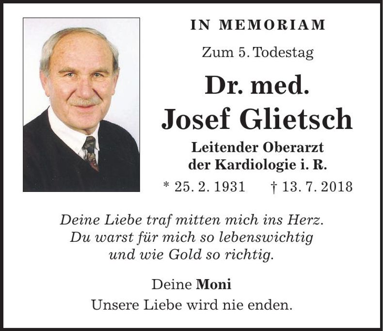 Traueranzeige Josef Glietsch