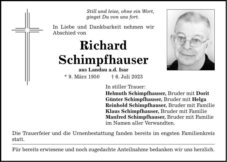 Traueranzeige Richard Schimpfhauser