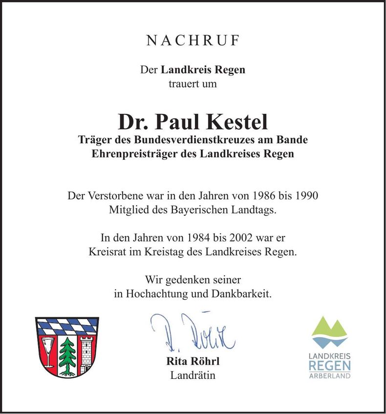 Traueranzeige Paul Kestel