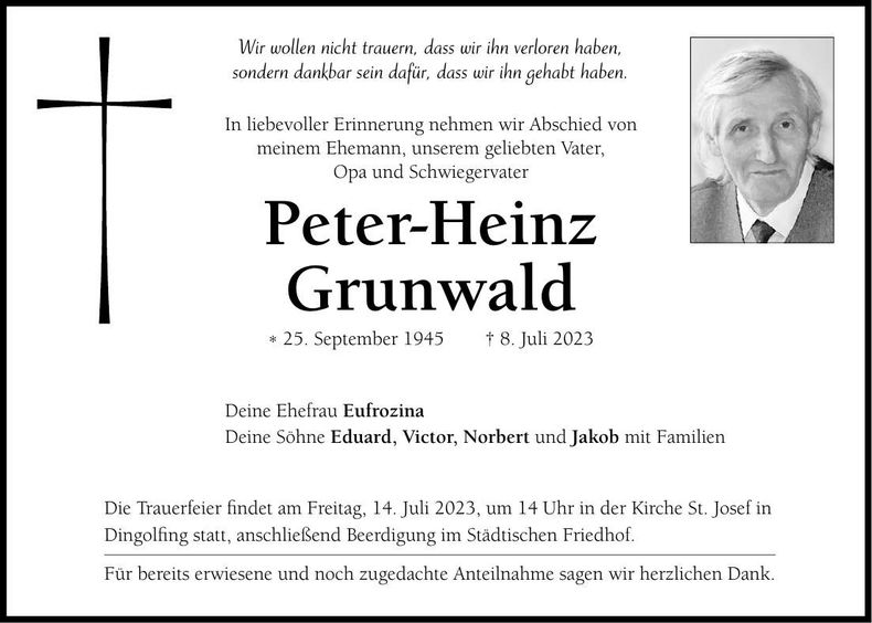 Traueranzeige Peter-Heinz Grunwald