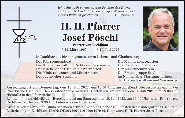 Traueranzeige Josef H. H. Pfarrer Pöschl