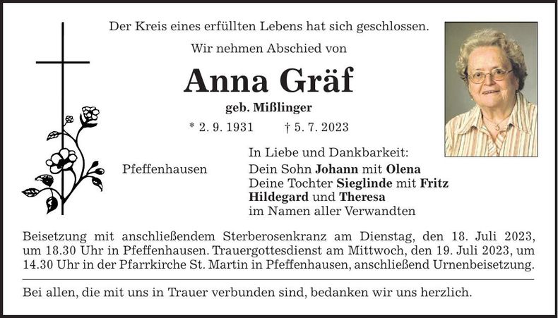 Traueranzeige Anna Gräf