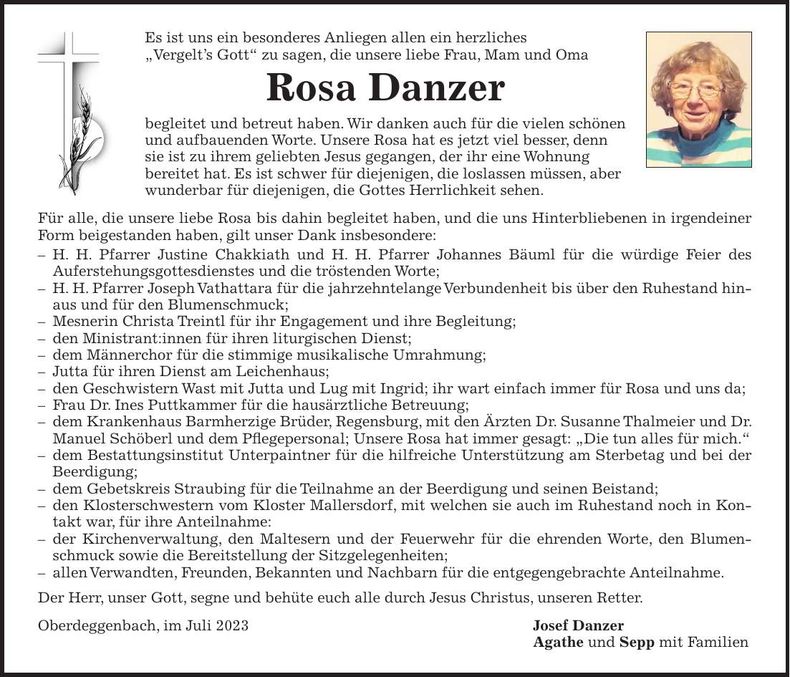 Traueranzeige Rosa Danzer