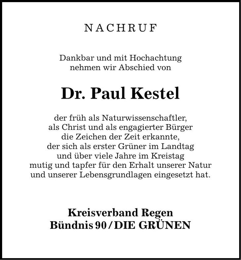 Traueranzeige Kestel Dr. Paul