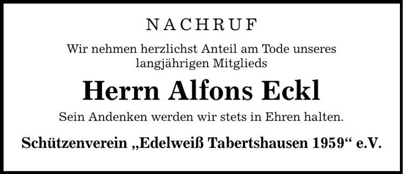 Traueranzeige Alfons Eckl