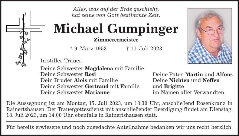 Traueranzeige Michael Gumpinger