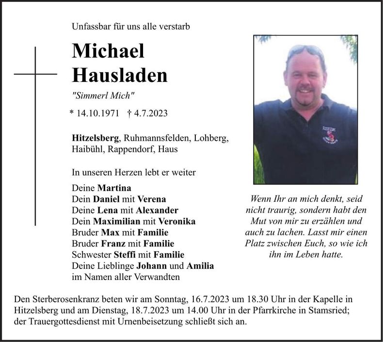 Traueranzeige Michael Hausladen