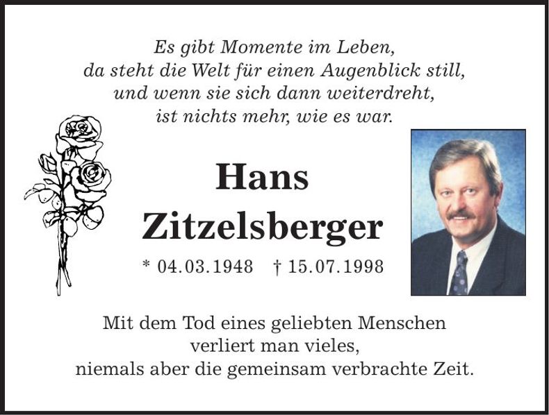 Traueranzeige Johann Zitzelsberger