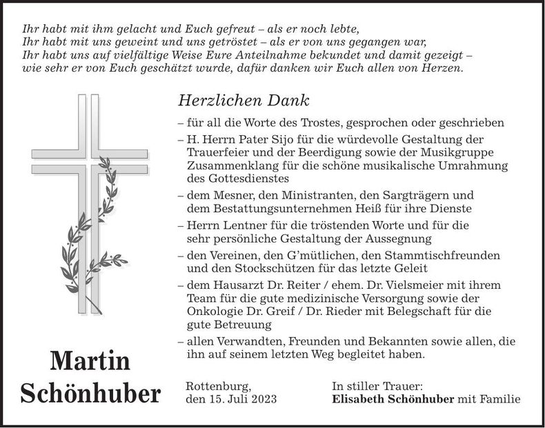 Traueranzeige Martin Schönhuber