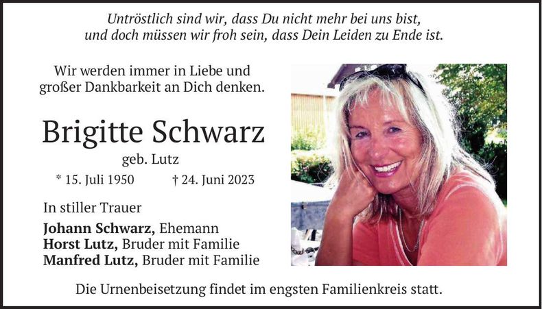 Traueranzeige Brigitte Schwarz