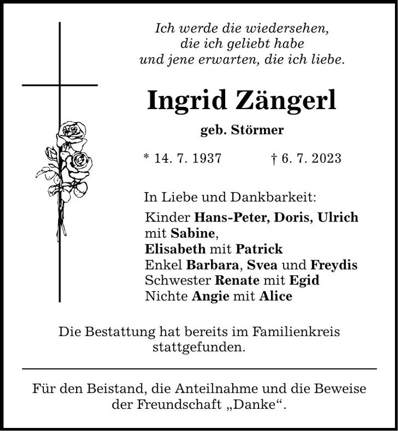 Traueranzeige Ingrid Zängerl