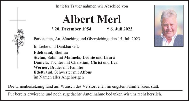 Traueranzeige Albert Merl