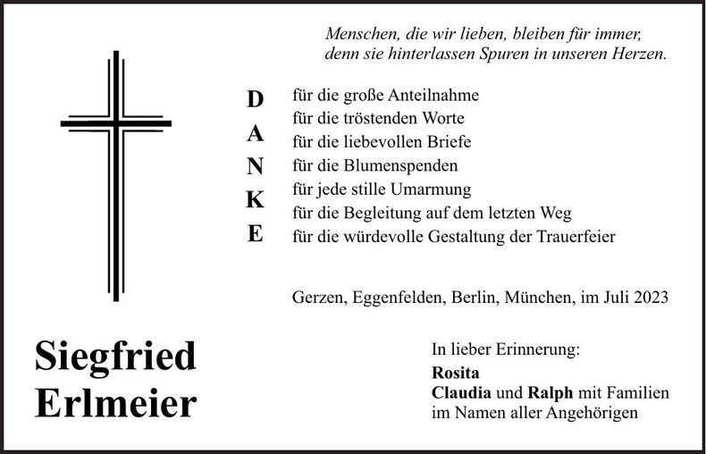 Traueranzeige Siegfried Erlmeier