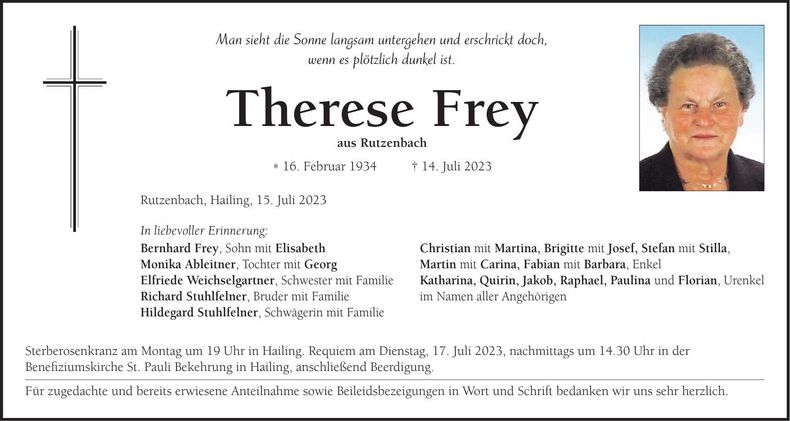 Traueranzeige Therese Frey