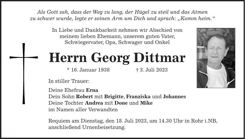 Traueranzeige Georg Dittmar