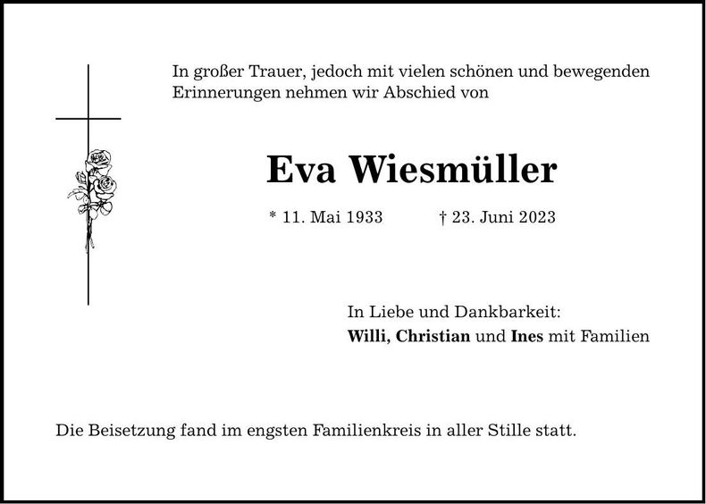 Traueranzeige Eva Wiesmüller