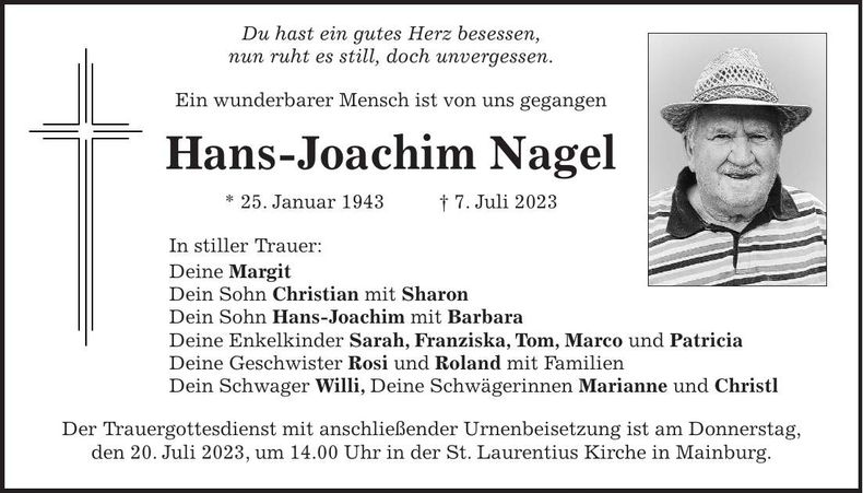 Traueranzeige Hans-Joachim Nagel