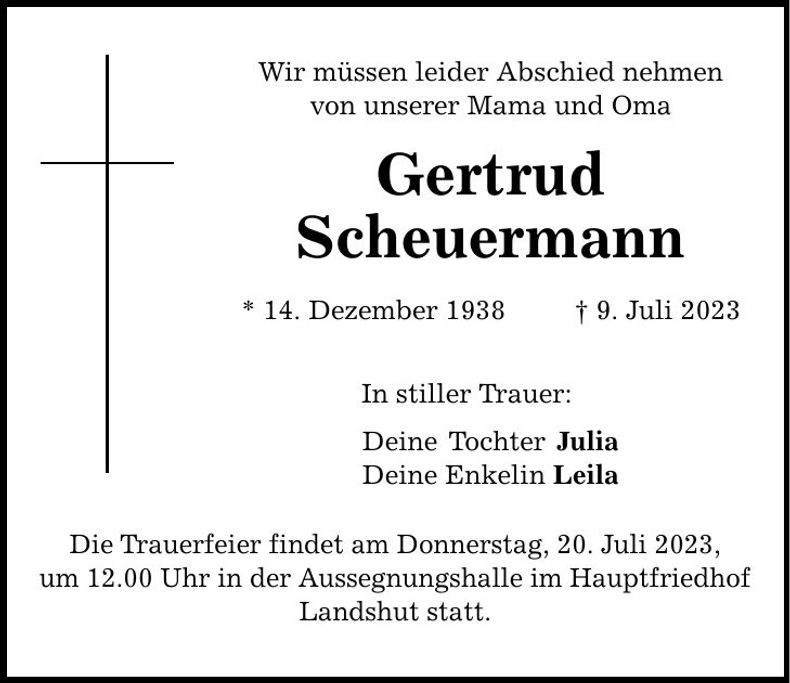 Traueranzeige Gertrud Scheuermann