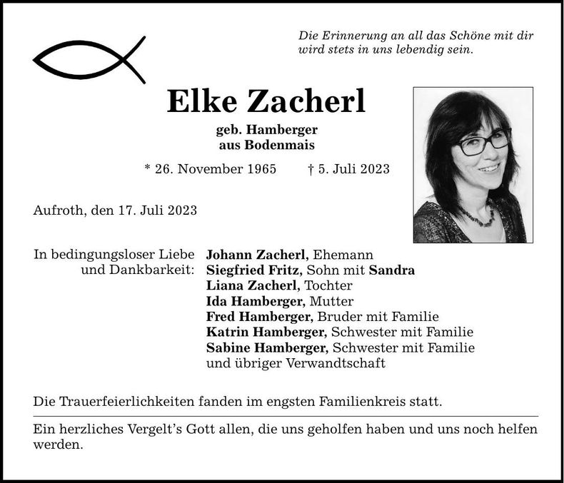 Traueranzeige Elke Zacherl