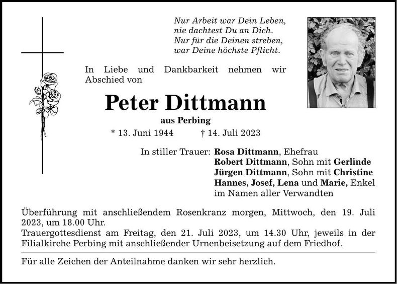 Traueranzeige Peter Dittmann