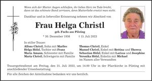 Traueranzeige Helga Christl