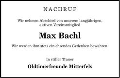 Traueranzeige Max Bachl